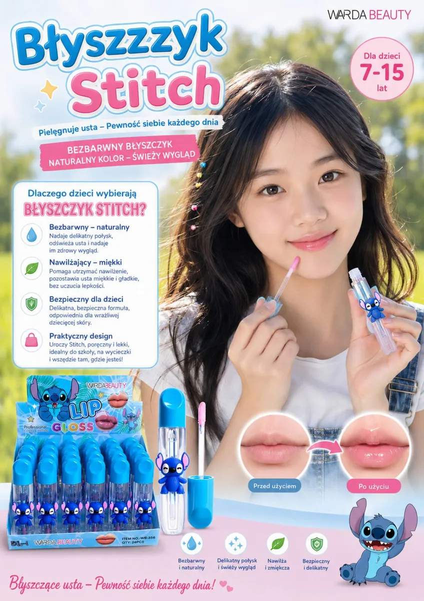 Warda Beauty Błyszczyk Stitch bezbarwny nawilżający dla dzieci 7-15 lat