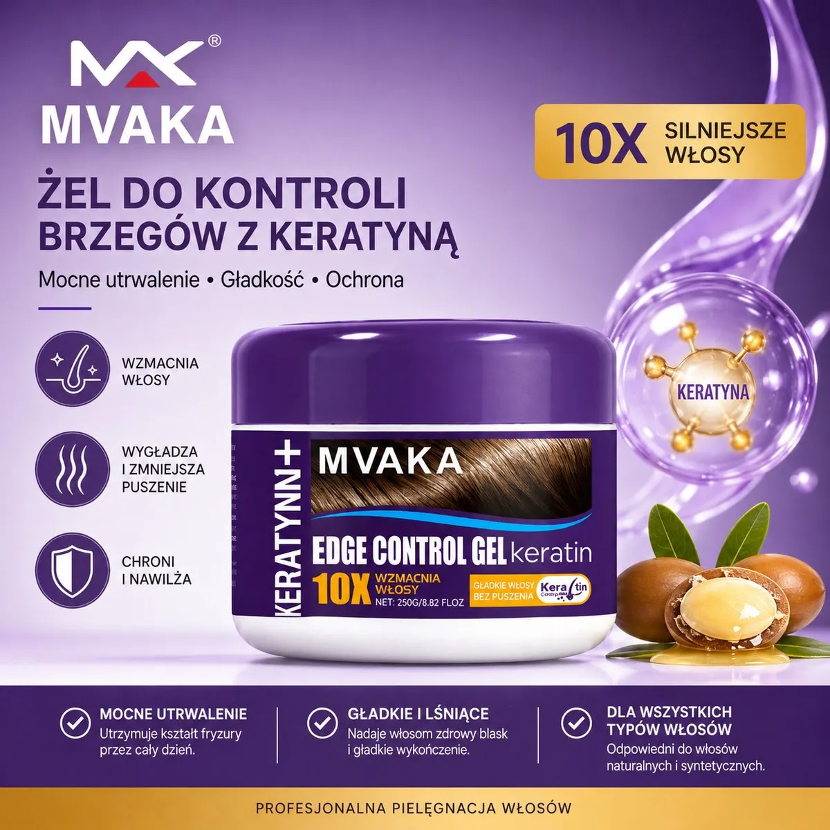 MVAKA Żel do kontroli brzegów z keratyną 250g mocne utrwalenie