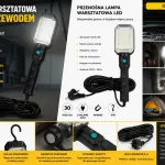 Lampa warsztatowa LED czarna z przewodem 5 m, 30 diod