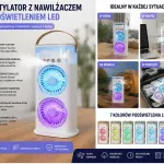 Przenośny wentylator z nawilżaczem i LED podświetleniem biały