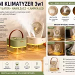 Mini klimatyzer 3w1 wentylator nawilżacz lampka LED beżowy i oliwkowy