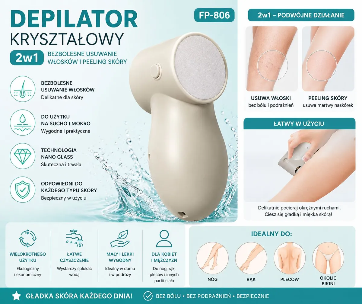 Depilator kryształowy Nano Glass 2w1 beżowy bezbolesny