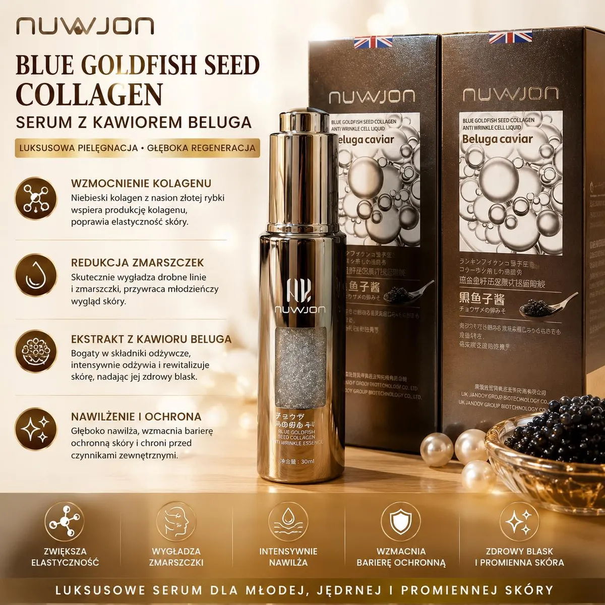 NUWJON Blue Goldfish Seed Collagen serum z kawiorem Beluga 30 ml