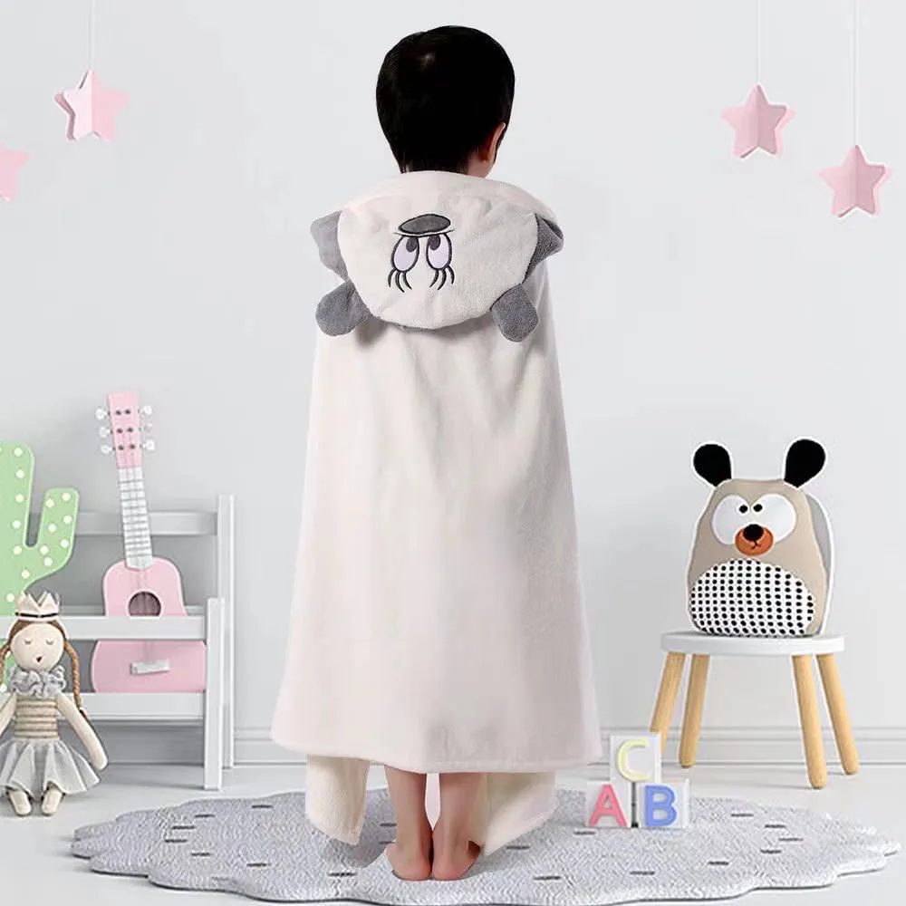Ręcznik dziecięcy z kapturem mikrofibra 70x140 cm kremowy z szarymi uszami