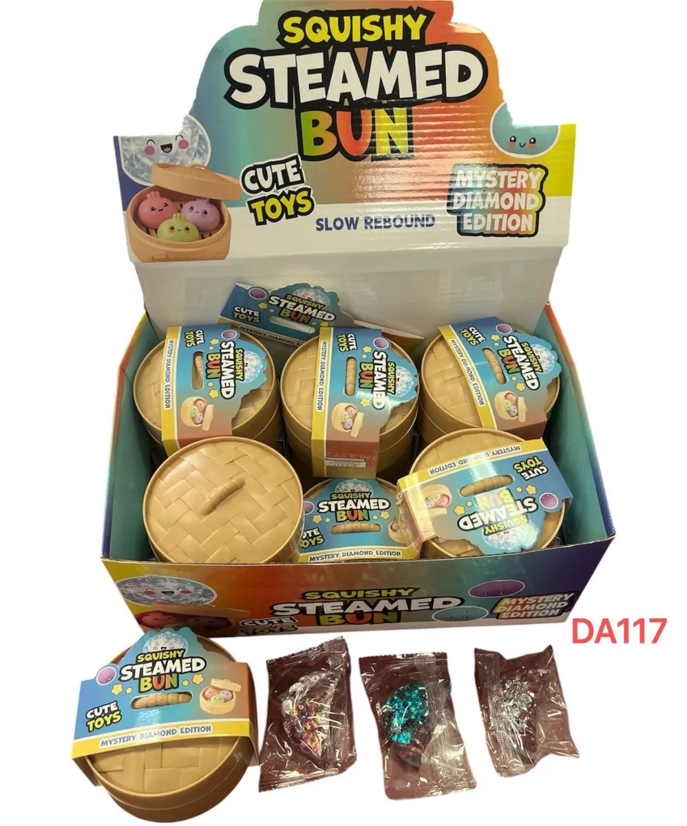 Zabawki antystresowe Squishy Steamed Bun w opakowaniach bambusowych koszyków z ukrytymi diamentami