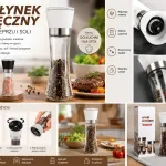 Młynek ręczny do pieprzu i soli szklany pojemnik regulacja mielenia