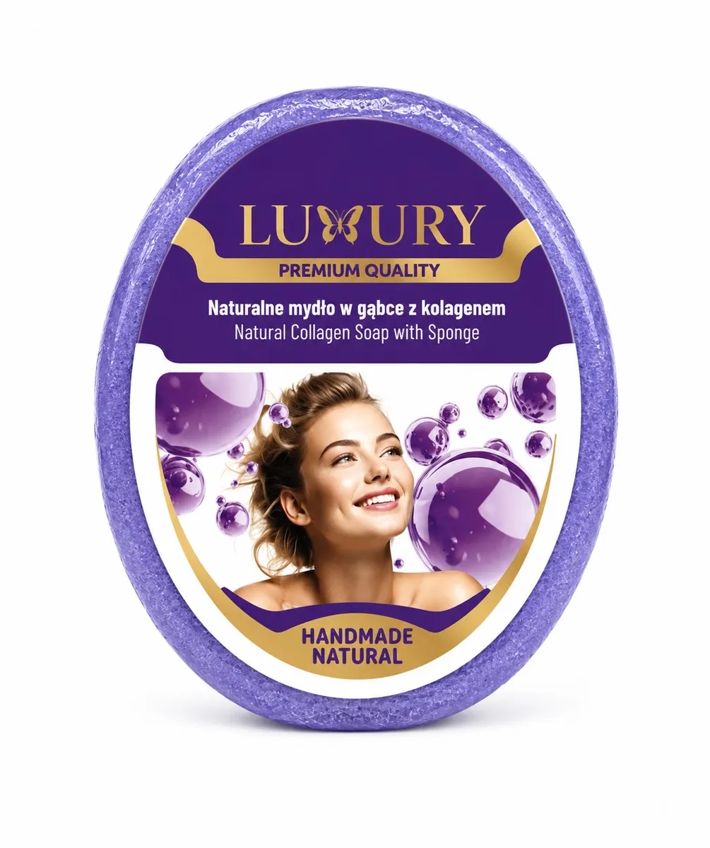 Naturalne mydło w gąbce z kolagenem fioletowe Luxury