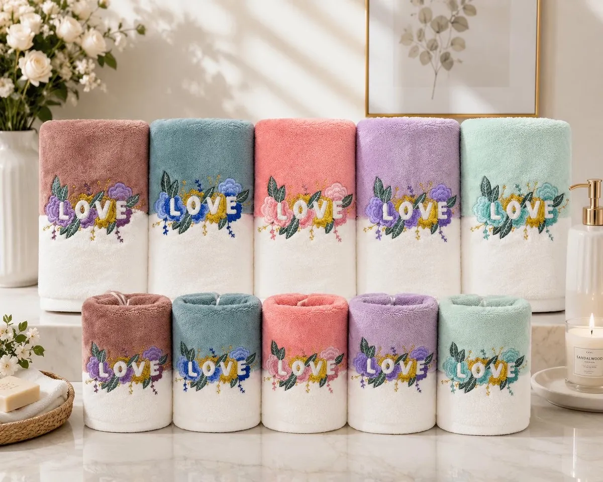 Ręcznik z mikrofibry kolorowy z haftem LOVE 50x100 cm