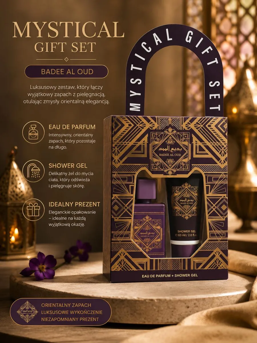 Mystical Gift Set Badee Al Oud zestaw perfum i żelu pod prysznic