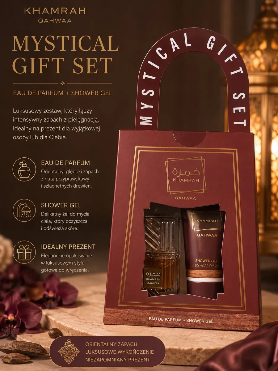 Mystical Gift Set Khamrah Gahwaa zestaw perfum i żelu pod prysznic