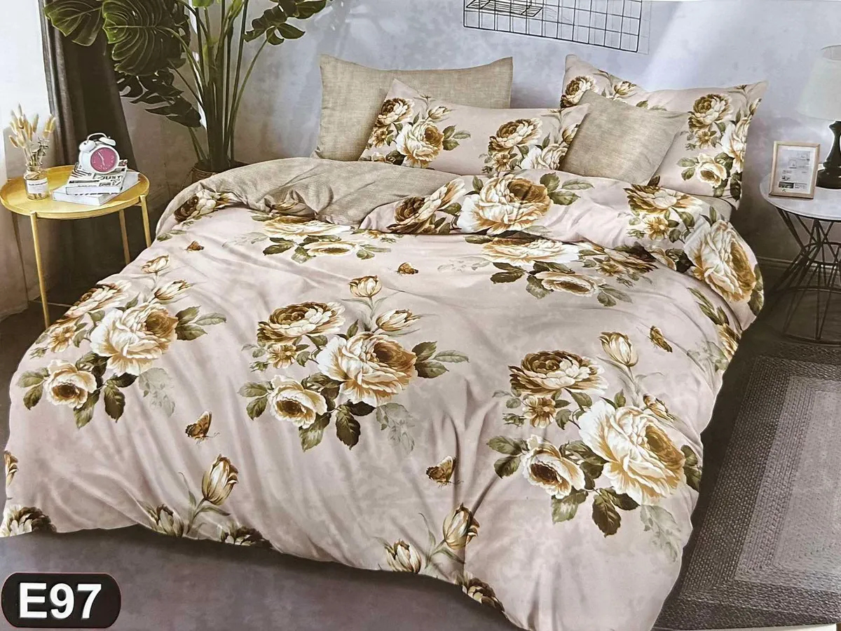 Komplet pościeli 5D MILANO 160x200 beżowo-brązowy w kwiaty