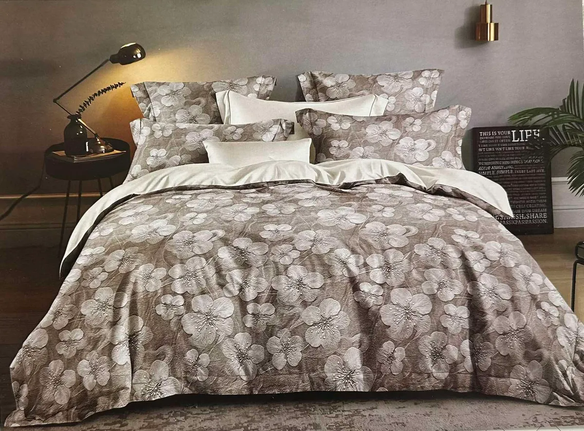 Komplet pościeli 5D MILANO 160x200 beżowo-kremowy kwiatowy wzór