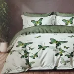 Komplet pościeli Milano 5D 160x200 zielone motyle satyna bawełna