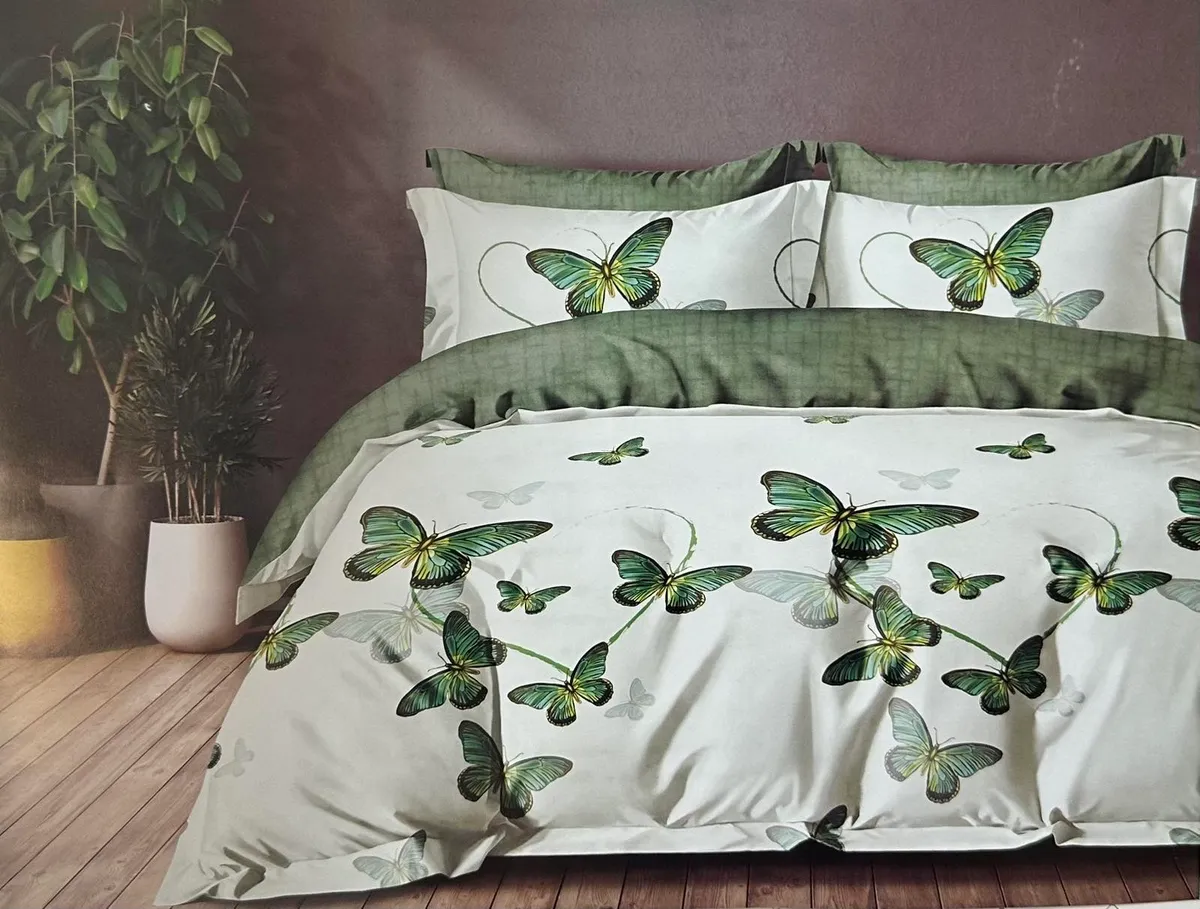 Komplet pościeli Milano 5D 160x200 zielone motyle satyna bawełna