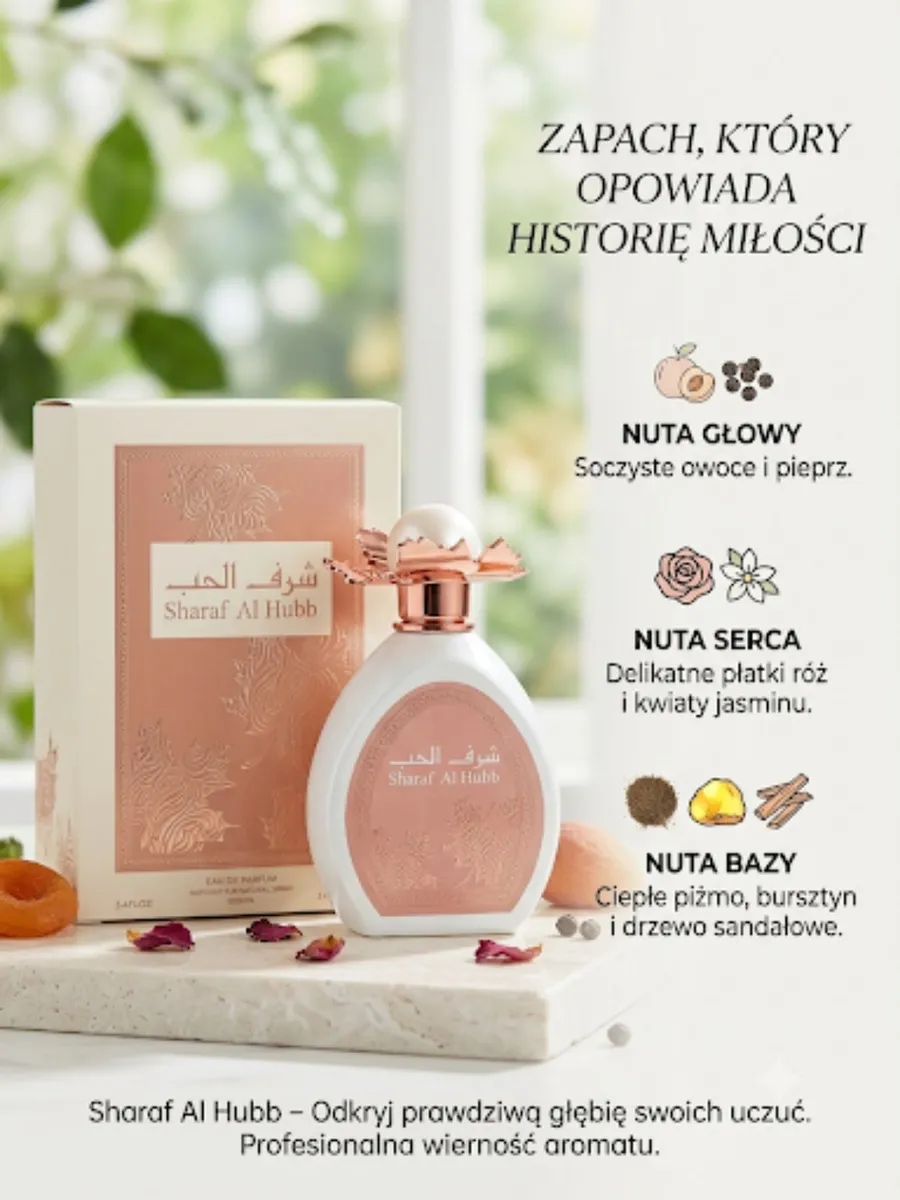 Sharaf Al Hubb Perfum 100ml z nutami róż i piżma