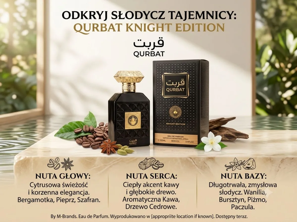 QURBAT Knight Edition Perfum 100ml czarny flakon z złotymi detalami