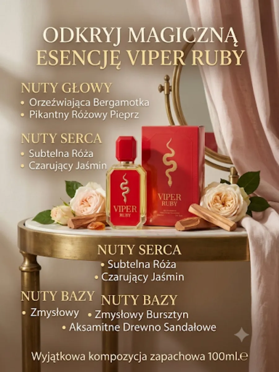 Perfumy Viper Ruby 100ml z nutami róż, jaśminu i bursztynu