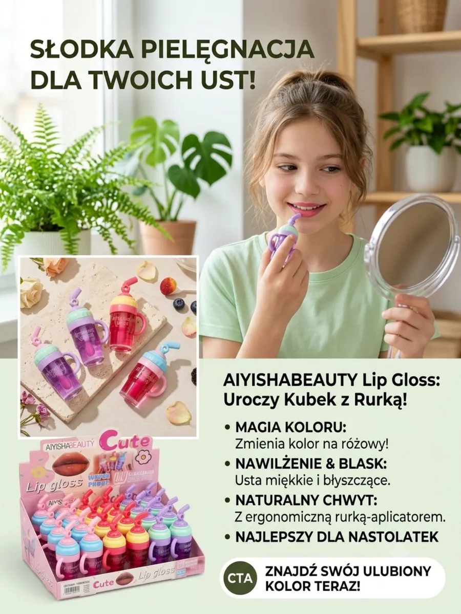 AIYISHABEAUTY Lip Gloss błyszczyk nawilżający z aplikatorem rurką