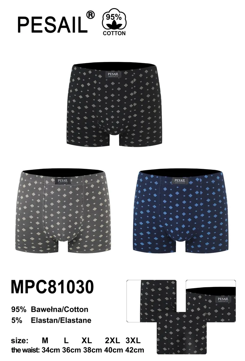 Bokserki męskie Pesail MPC81030 bawełna 95% wzór geometryczny