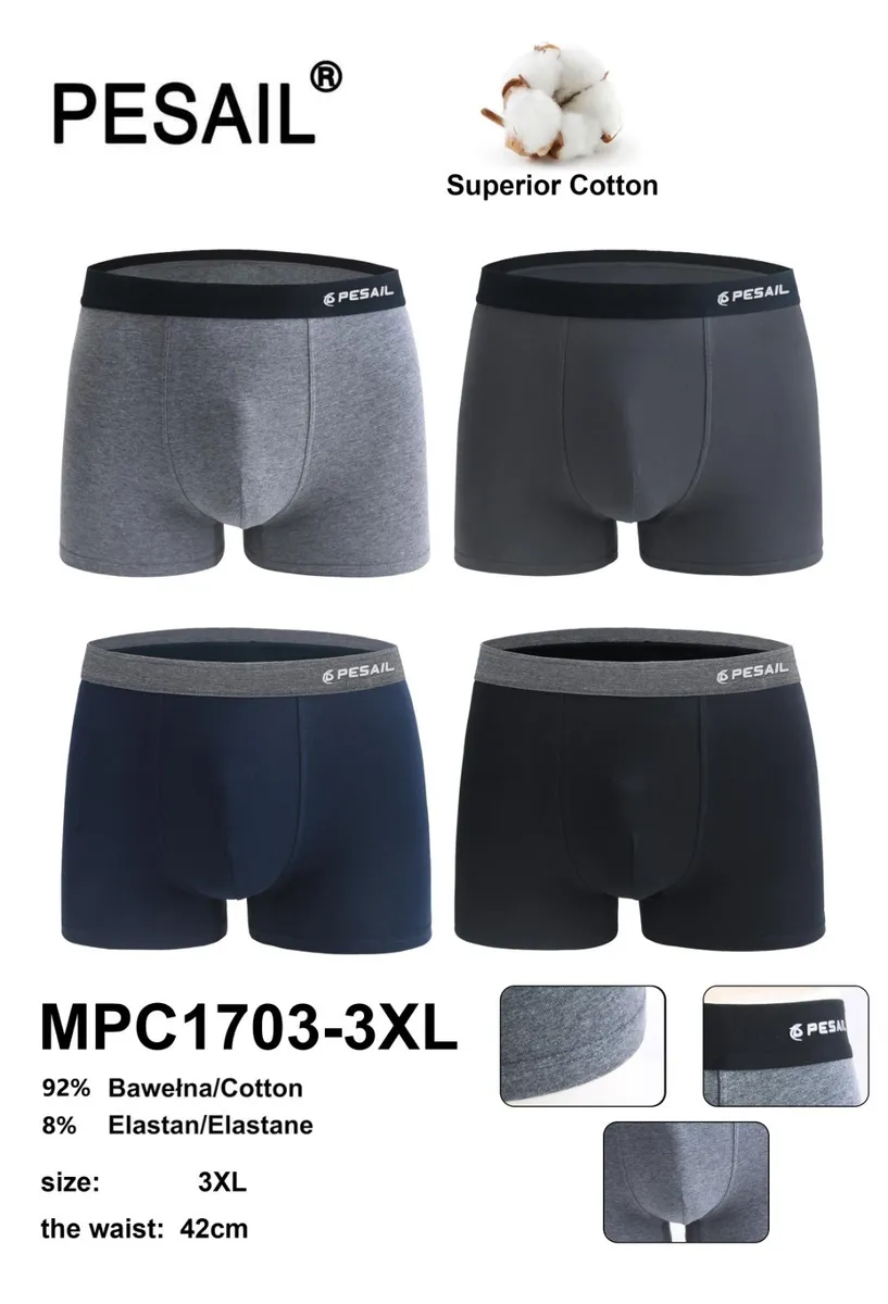 Bokserki męskie PESAIL 3XL bawełniane w czterech kolorach