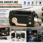Radio awaryjne Bluetooth z korbką dynamo zielone z latarką LED