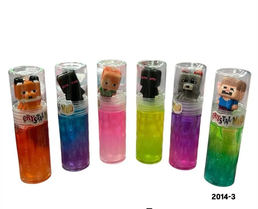 Zestaw 6 tub z kolorowym crystal mud i figurkami postaci Minecraft w przezroczystych opakowaniach