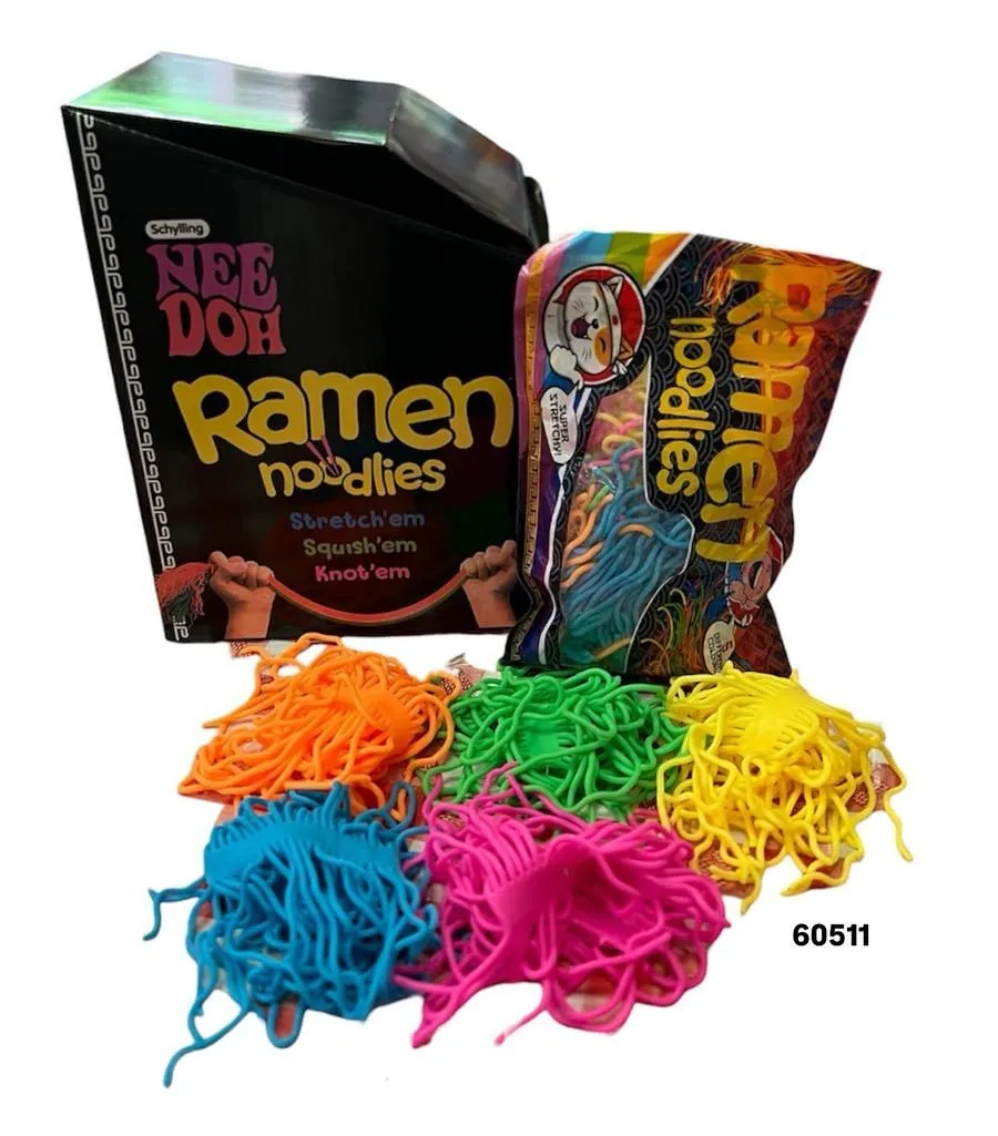 Kolorowe nitki zabawki antystresowej Ramen Noodles w opakowaniu i kartonie