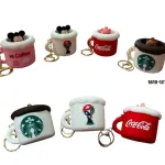 Breloki kubki z postaciami i logo Coca-Cola, Starbucks, Hi Coffee