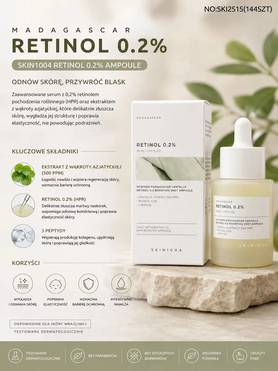Retinol 0.2% serum do twarzy 30 ml z ekstraktem z wąkroty azjatyckiej