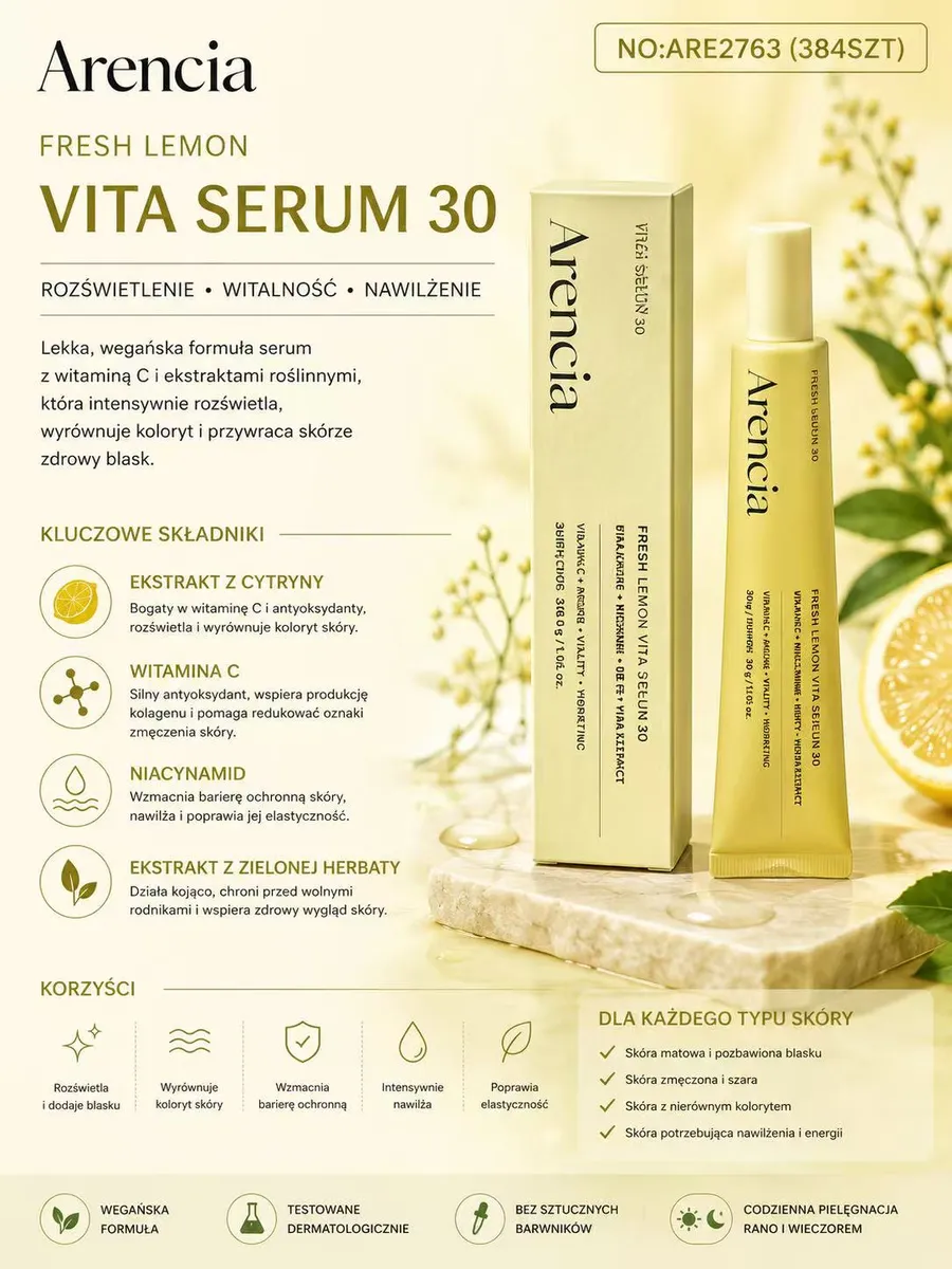 Arencia Fresh Lemon Vita Serum 30 rozświetlające i nawilżające 30g