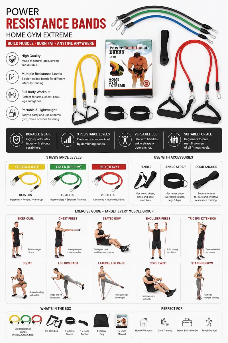 Power Resistance Bands Zestaw Gum Opór Żółty Zielony Czerwony