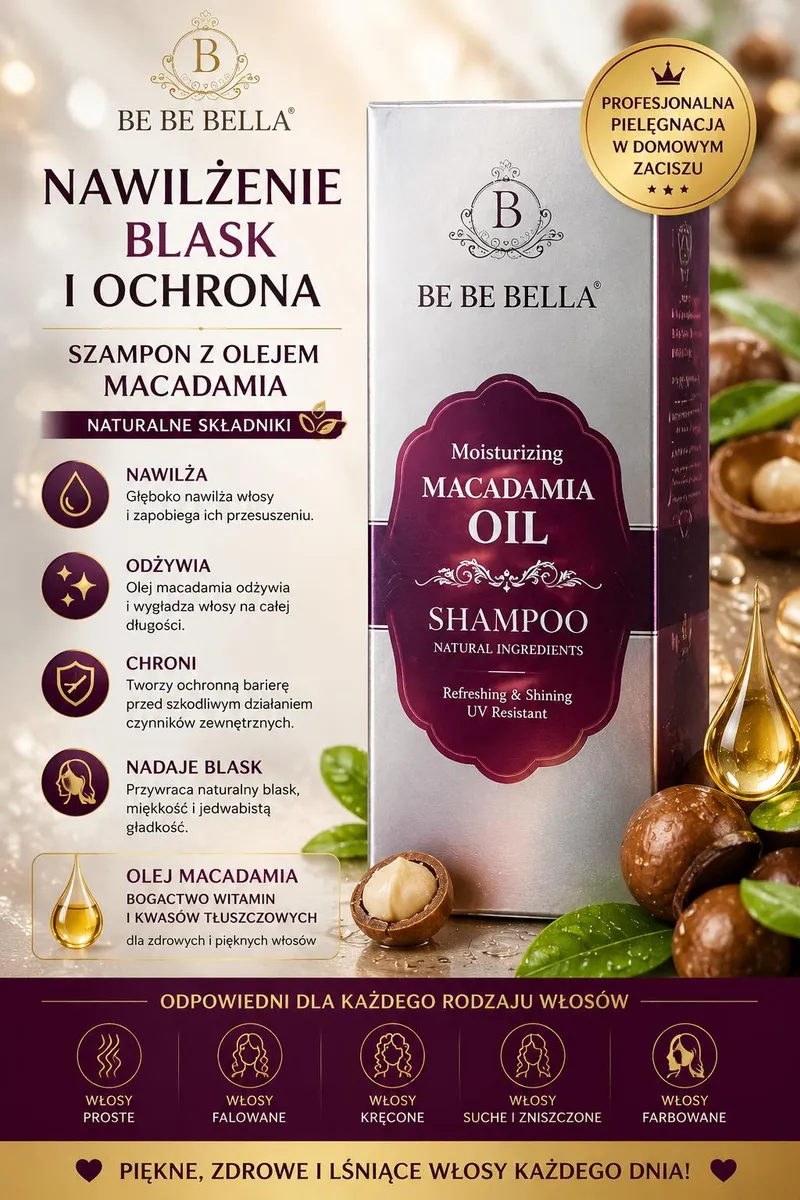 Be Be Bella Szampon z Olejem Macadamia Nawilżający i Ochronny