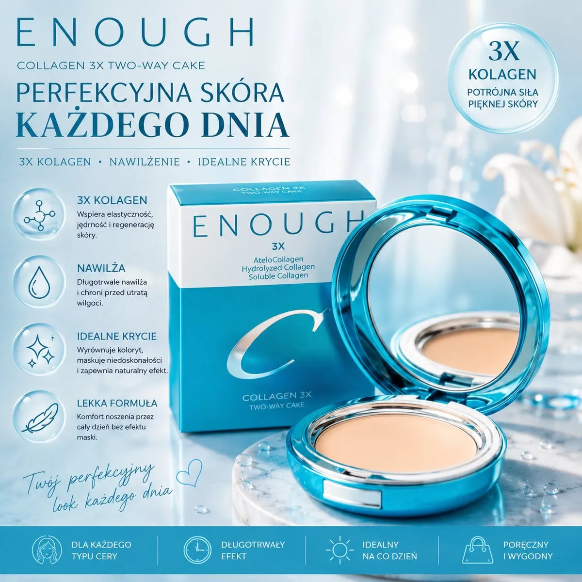 Enough Collagen 3X Two-Way Cake puder z kolagenem nawilżający