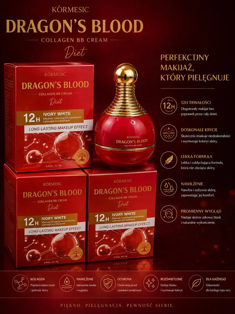 KÒRMESIC Dragon's Blood Collagen BB Cream Ivory White 12H