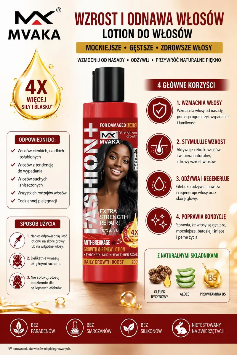 MVAKA Fashion+ Lotion do włosów 200 ml wzrost i regeneracja