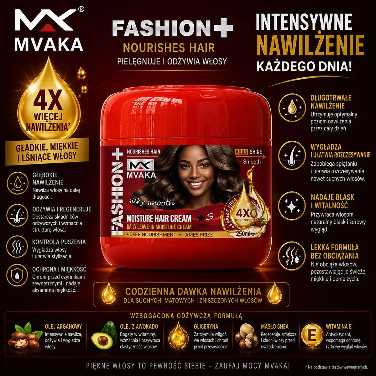 MVAKA Fashion+ Moisture Hair Cream 250ml krem nawilżający do włosów