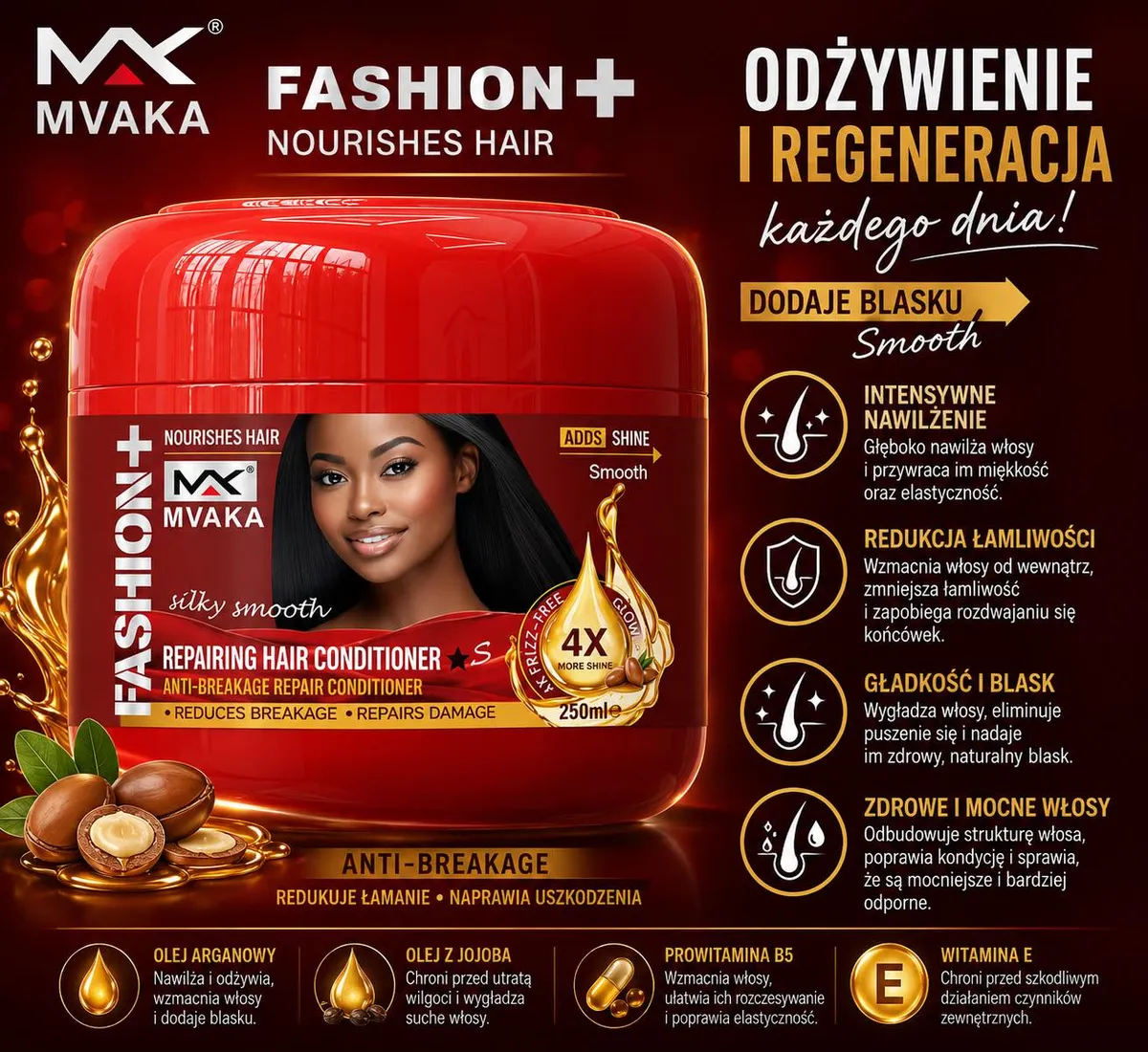 MVAKA Fashion+ Odżywka do włosów zniszczonych 250 ml z olejem arganowym