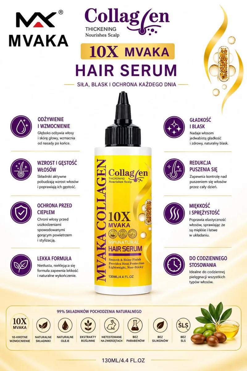 MVAKA Collagen 10X Serum do włosów 130ml naturalne składniki