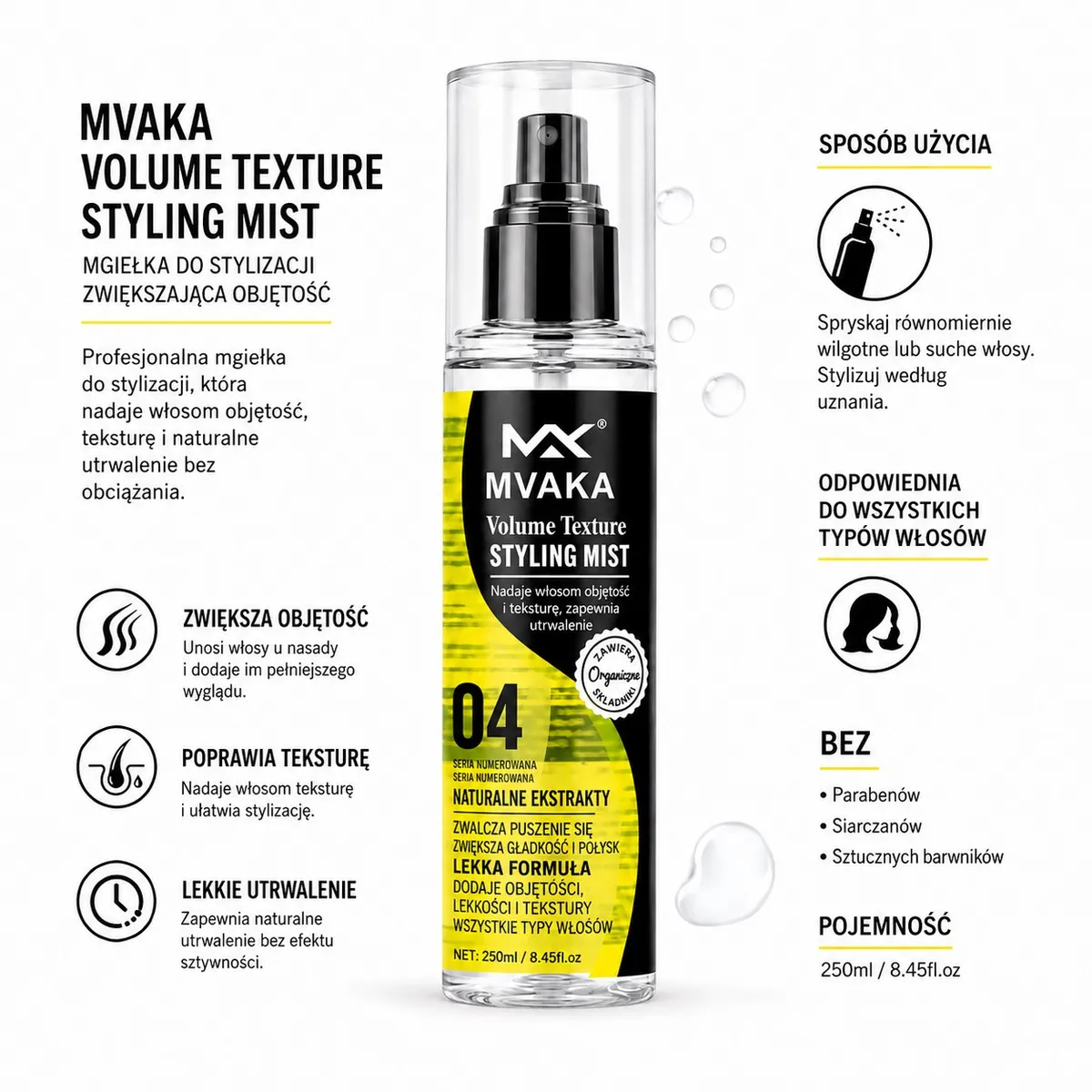 MVAKA Volume Texture Styling Mist mgiełka do stylizacji włosów 250ml