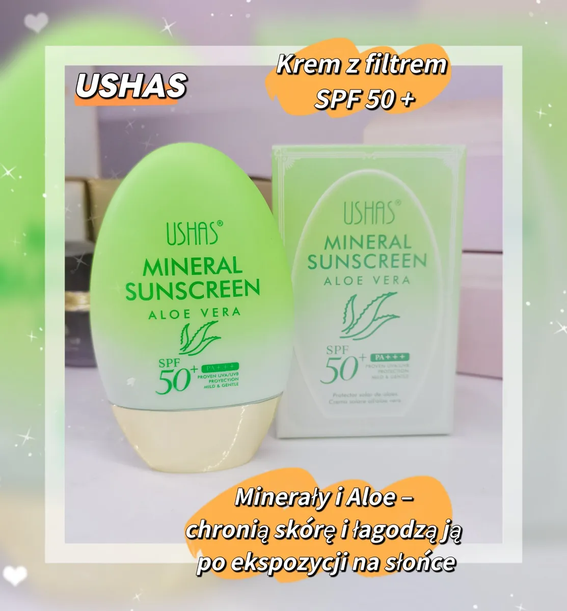 Mineralny krem przeciwsłoneczny z aloesem SPF 50+ zielono-beżowy
