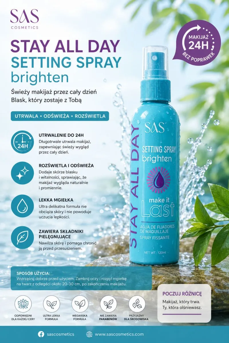 SAS Stay All Day Setting Spray Brighten 120ml utrwalający makijaż