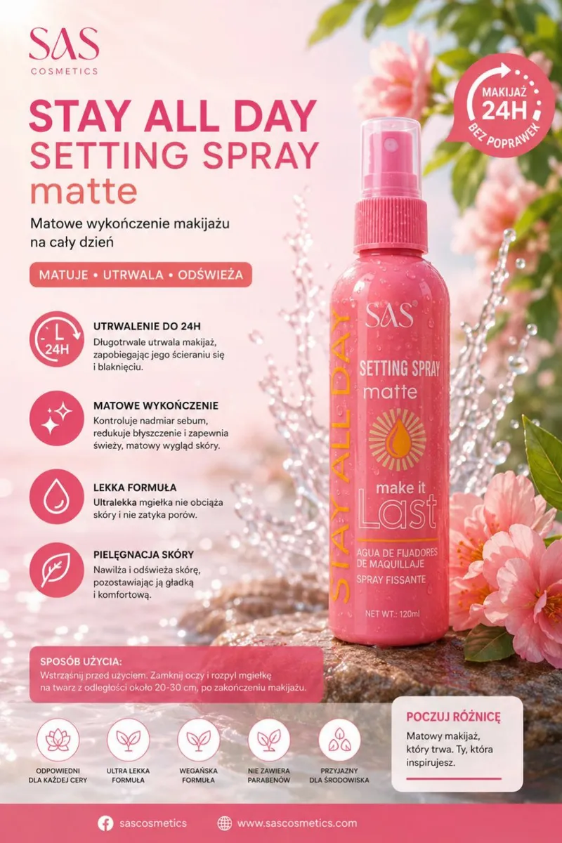 SAS Cosmetics Stay All Day Setting Spray Matte 120ml utrwalająca mgiełka matowa