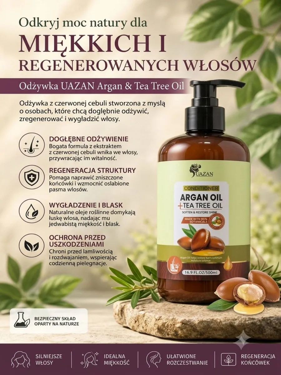 Odżywka UAZAN Argan & Tea Tree Oil 500ml do miękkich i regenerowanych włosów