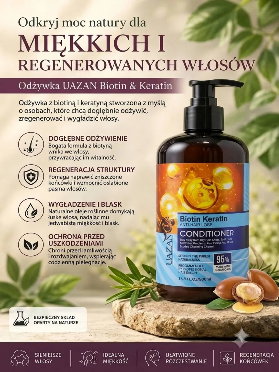 Odżywka UAZAN Biotin & Keratin do włosów miękkich i regenerowanych 500ml