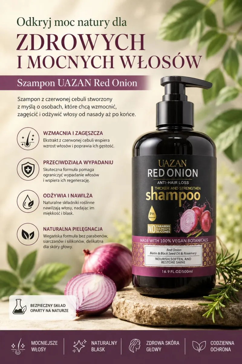 Szampon UAZAN Red Onion wzmacniający i zagęszczający włosy 500ml