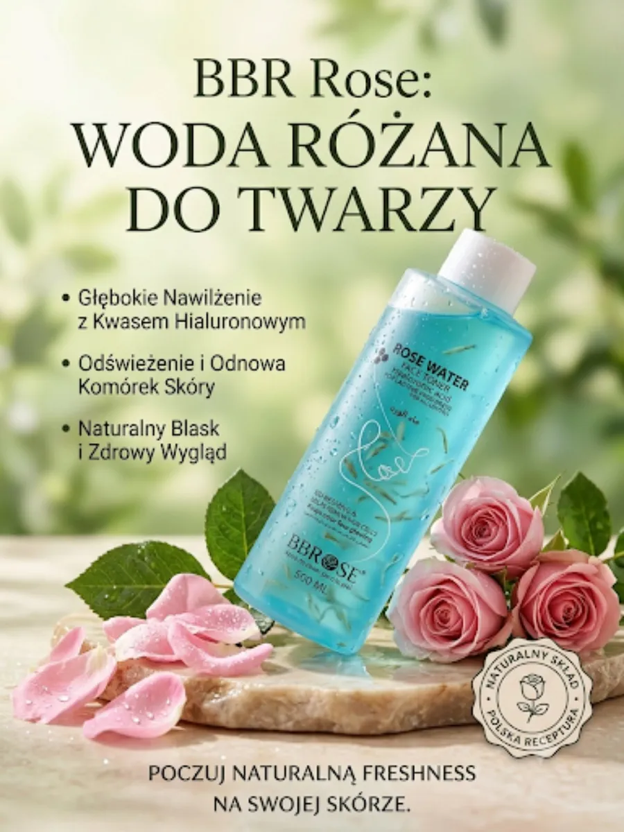BBR Rose Woda Różana do Twarzy 500ml z Kwasem Hialuronowym