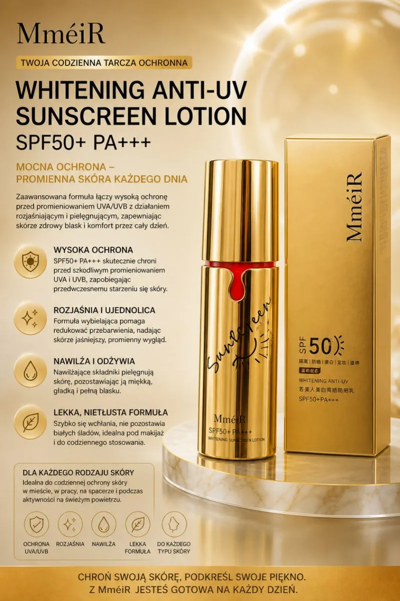 MméiR Whitening Anti-UV Lotion SPF50+ PA+++ Złoty krem ochronny