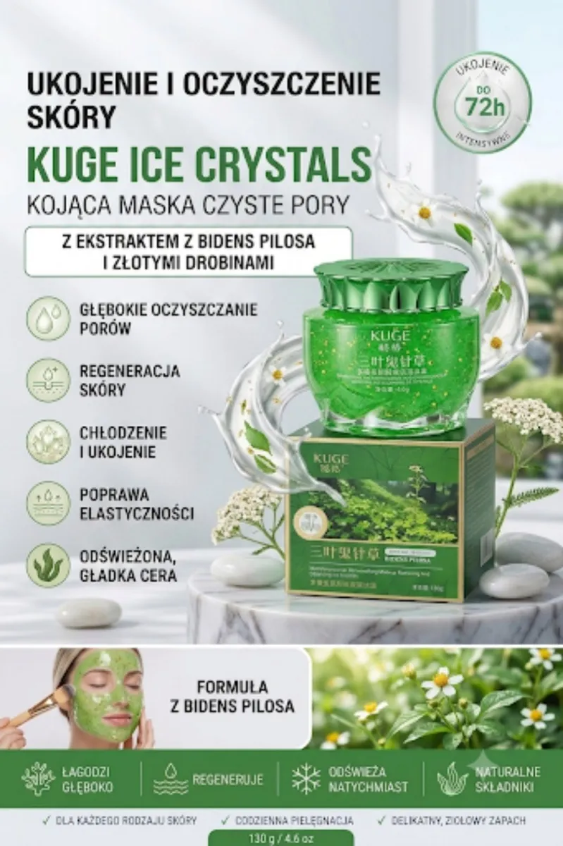 KUGE ICE CRYSTALS Kojąca maska oczyszczająca pory 130g zielona