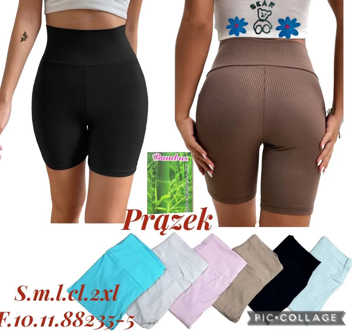 Legginsy damskie prążkowane bambusowe krótkie kolory mix