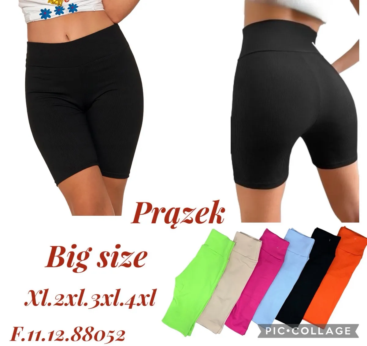 Prążkowane krótkie legginsy damskie Big Size czarne